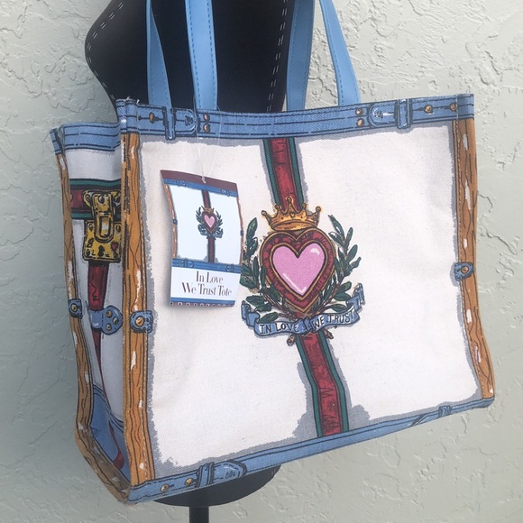 Brighton In Love We Trust tote bag 2019 NWT canvas  Queen & dog Love & joy